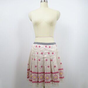 Lapis Silk Organza Floral Embroidered Pleated Skirt Gingham Waistband Size M